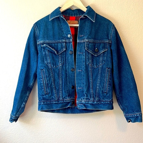 Gap flannel plaid dark wash jean denim jacket size small - Picture 1 of 8